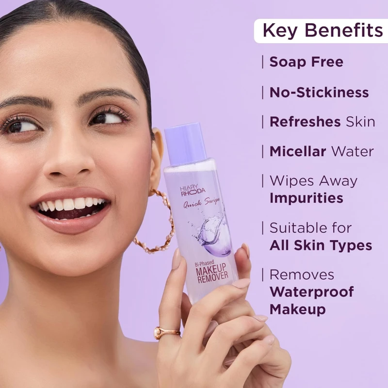 Hilary Rhoda Quick Swipe Bi-Phased Makeup Remover | Removes Waterproof Makeup | With Aloe Vera & Witch Hazel Extract | Water + Oil Formula | 100ml thumbnail 5